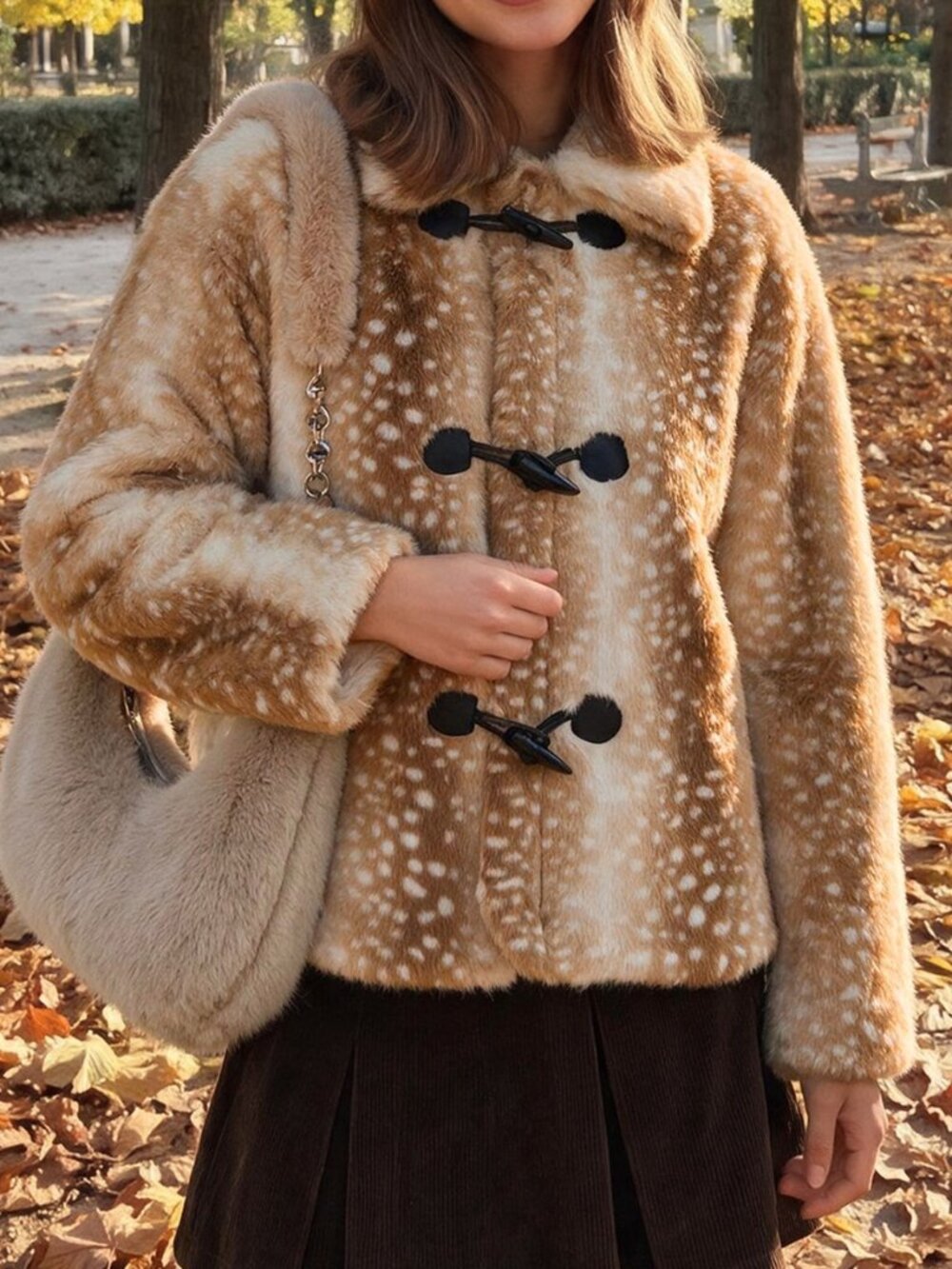 Multicolor Casual Women's Animal Print Faux Fur Coat With Horn Buttons - Picture 3 of 5